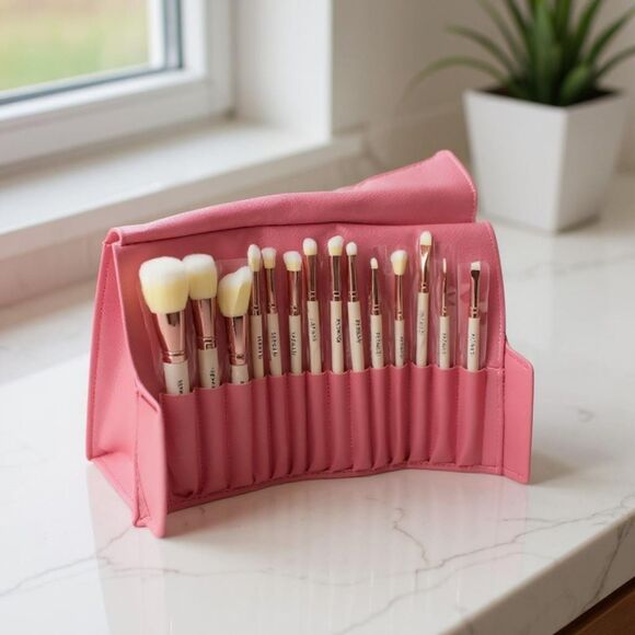 Farmasi Professional Make Up Brush Set ! Set of 14 Brushes and Leather Bag New